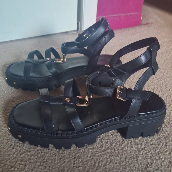 ASOS Design Forrest Leather Chunky Strappy Sandals Black and Gold | size 12 Wide - Picture 3 of 5